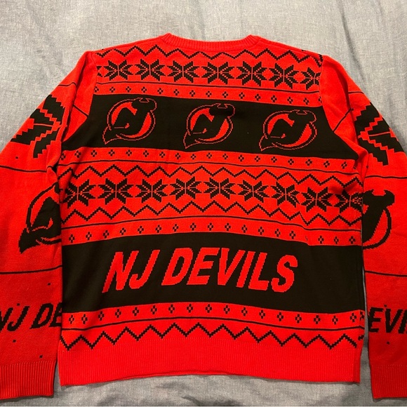 NHL NJ Devils Red and Black Christmas / Winter sweater - Picture 2 of 4